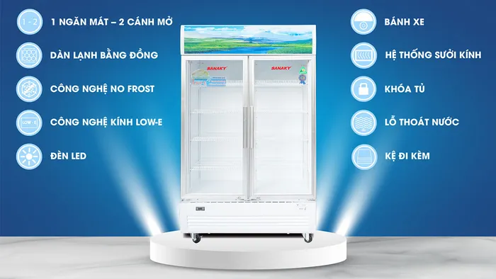 Tủ Mát Sanaky VH-6009HP có kiểu dáng hiện đại với 2 cánh mở tiện lợi