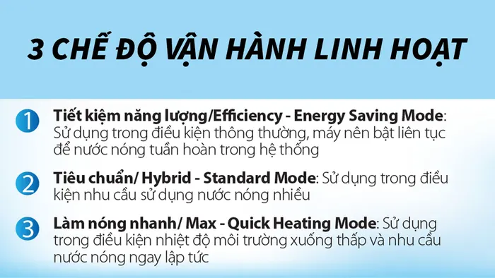 Với 3 chế độ vận hành khác nhau giúp người dùng linh hoạt sử dụng