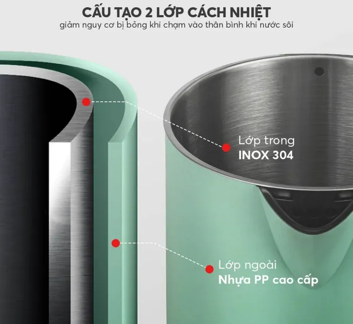 Elmich KEE 1774B 1.7 lít có cấu tạo 2 lớp cách nhiệt 