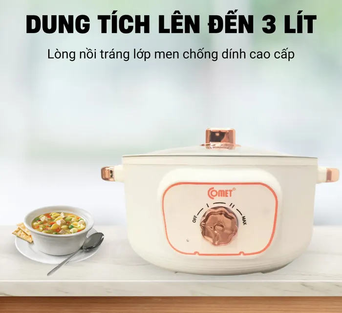 Comet CM7735 dung tích 3 lít, lòng nồi chống dính cao cấp
