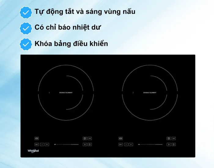 Bếp điện 2 vùng nấu Whirlpool ACT7324/BLV có các tính năng an toàn