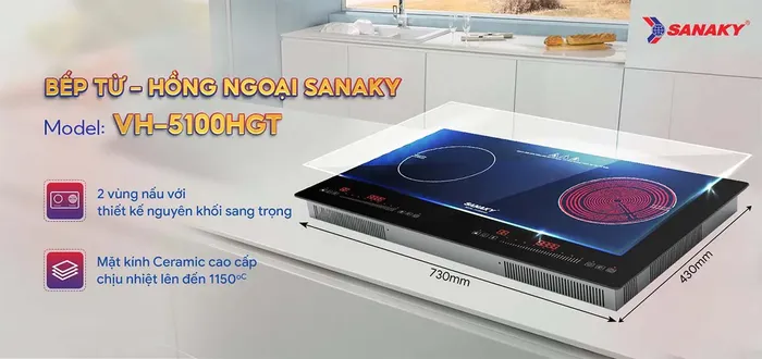 Mặt bếp điện từ - Hồng ngoại Sanaky VH-5100HGT bằng kính Ceramic 