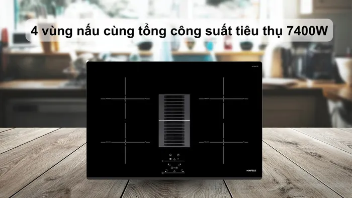 Hafele HC-IHH77D có 4 vùng nấu cùng tổng công suất tiêu thụ 7400W