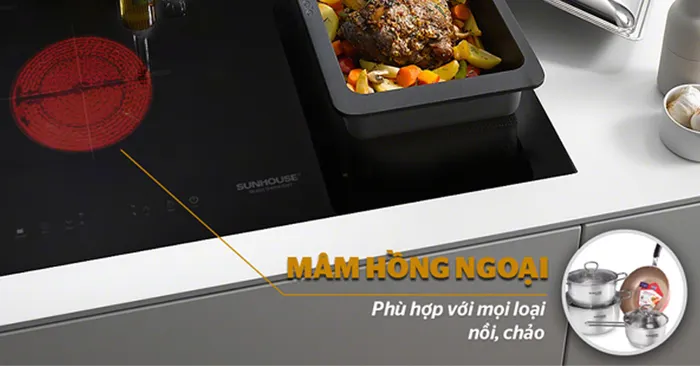 Sunhouse SHB9105MT tích hợp hai vùng nấu rộng rãi tiện lợi