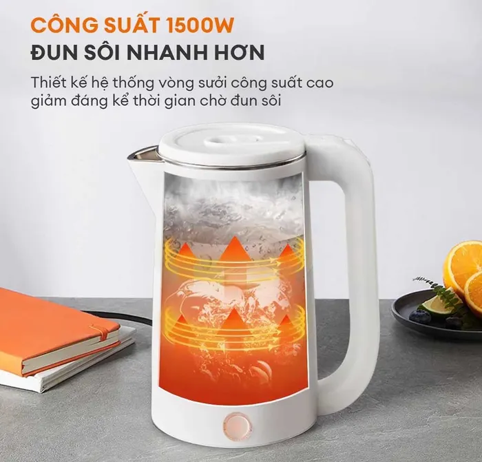 Ấm điện Gaabor EK20M-WH02A hoạt động với công suất 1500W