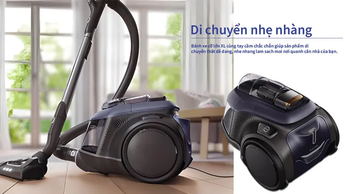 Máy hút bụi Electrolux PC91-5IBM hỗ trợ người dùng tay cầm và bánh xe cỡ lớn giúp người dùng dễ dàng sử dụng hơn