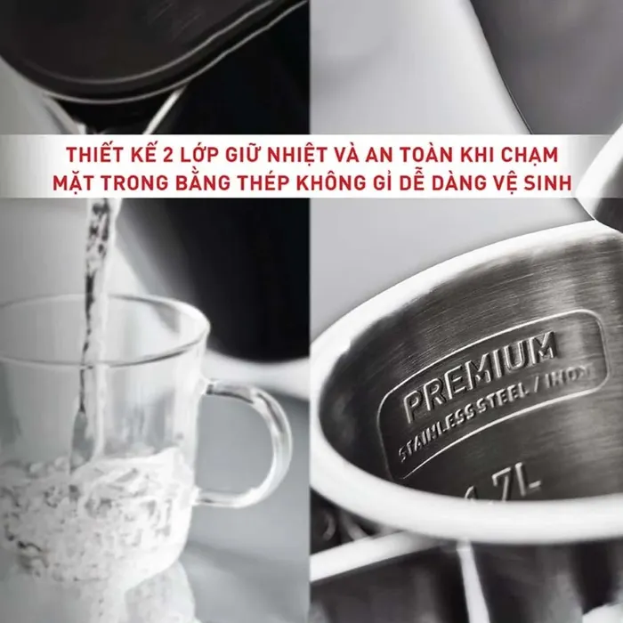 Vỏ bình đun Tefal Smart & Light KO850810 1.7 lít cảm ứng an toàn 