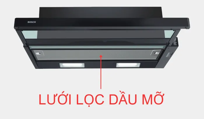 Lưới lọc kim loại tích hợp trên máy hút mùi Bosch DFT93CA61B