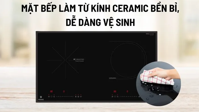 Mặt bếp từ được làm từ chất liệu kính Ceramic bền bỉ