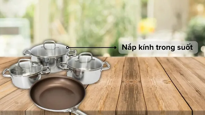 Kims Cook Uni - Clad 07pcs trang bị nắp kính trong suốt dễ quan sát
