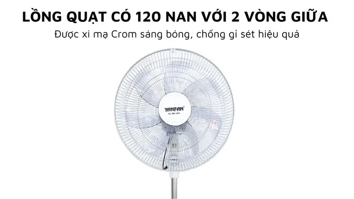 Lồng quạt có 120 nan xi mạ Crom bền bỉ sáng bóng