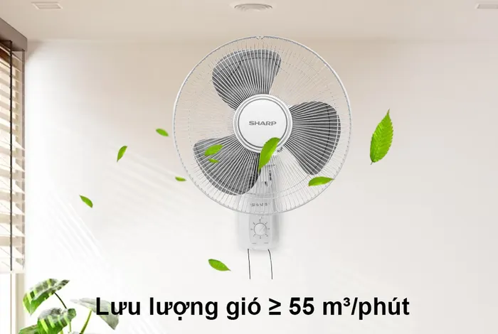 Quạt treo tường Sharp PJ-W40MV-LG lưu lượng gió trên 55 m³/phút