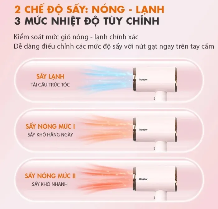 3 chế độ sấy máy sấy tóc Gaabor GHD-N1000D 