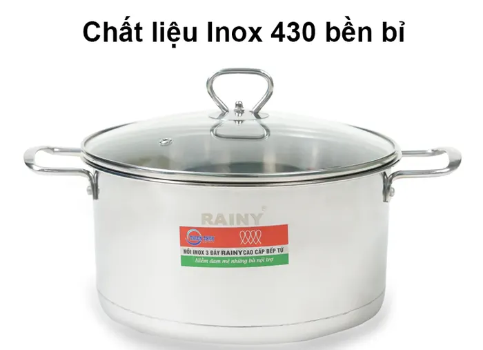 Bộ 3 nồi Inox 3 đáy Rainy RN636DK chất liệu inox 430