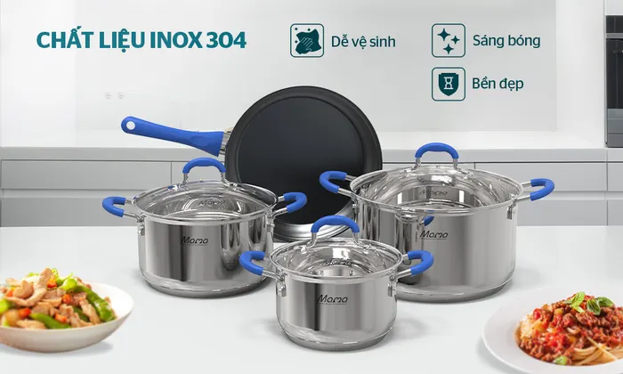 Bộ nồi chảo Inox 5 đáy Sunhouse Mama SHG509