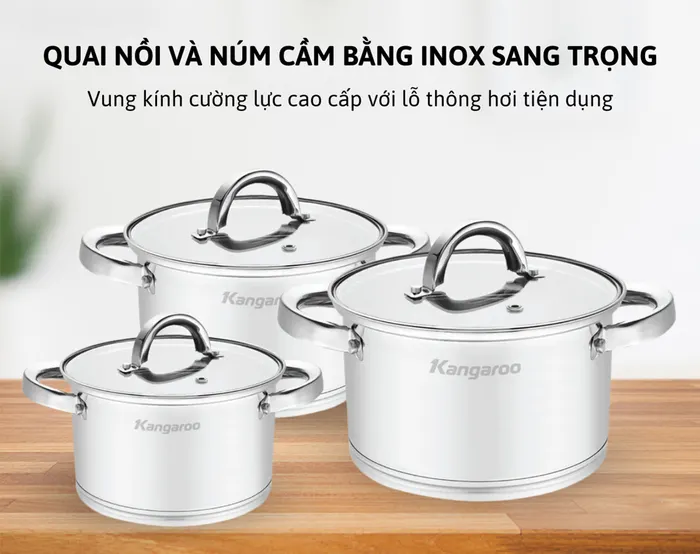 Núm cầm và quai nồi inox chắc chắn