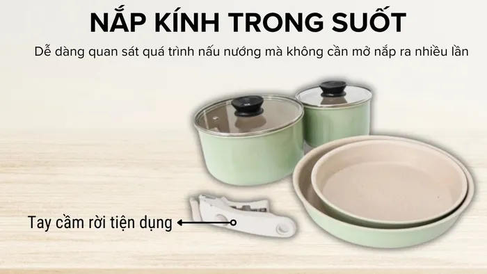Easy Next KimsCook 07pcs trang bị nắp kính trong suốt dễ quan sát quá trình nấu