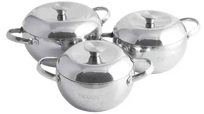 Bộ nồi táo inox 304 đáy từ Ticook TK05 có 3 nồi với các kích thước khác nhau