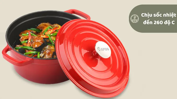 Nồi gang đúc Rapido RK22-RD chịu sốc nhiệt tốt