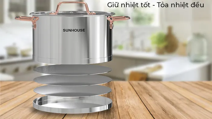 Sunhouse SHG989 trang bị đáy nồi 5 lớp giữ nhiệt lâu
