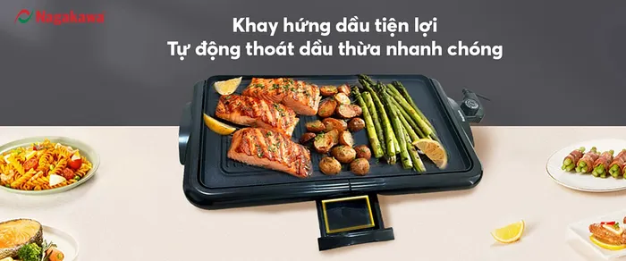 Bếp nướng điện Nagakawa NAG3105 với khay hứng mỡ