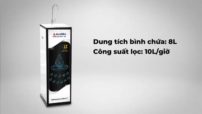 Dung tích bình chứa 8L, công suất lọc mạnh mẽ