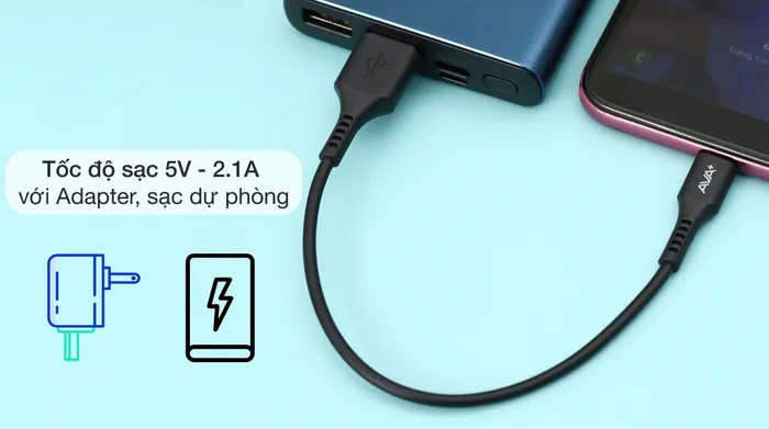 Cáp sạc pin điện thoại qua Adapter sạc dự phòng - Cáp Micro 20cm Ava+ HKU601