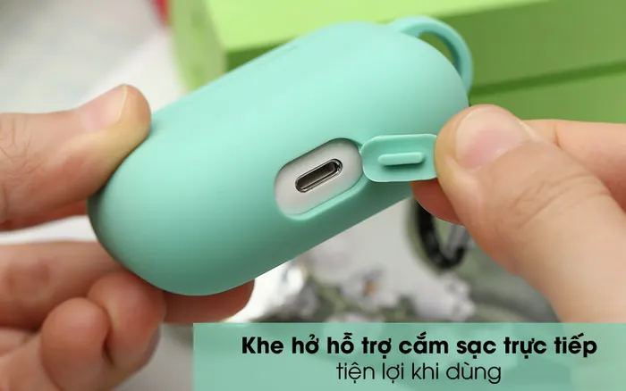 Khe cắm sạc - Túi đựng AirPods Pro Silicone kèm móc JM AP02