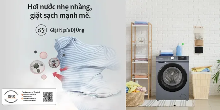 Giặt hơi nước nóng diệt khuẩn trên Máy Giặt Hisense WF90N1Y