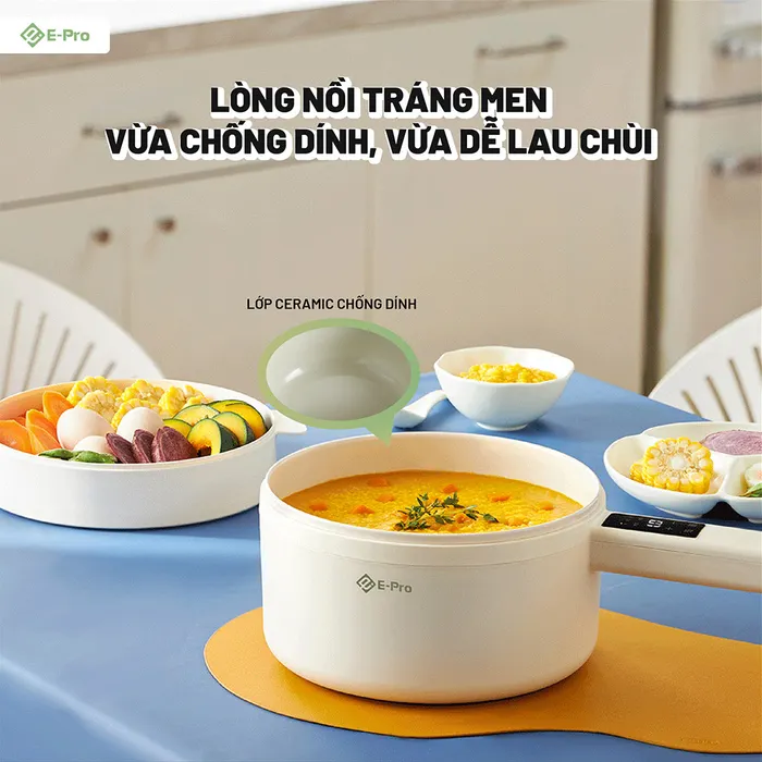 Lòng nồi có lớp chống dính Ceramic dễ nấu, dễ vệ sinh