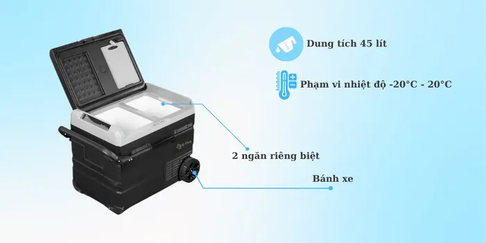 Tủ Lạnh Di Động E-Pro VEP-PF-A-TWW45 2 ngăn riêng biệt có thể điều khiển nhiệt độ độc lập