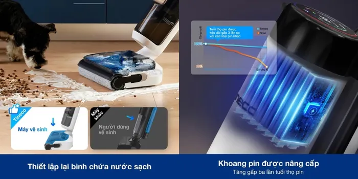 Tineco Floor One S6 Stretch Pro có khoang pin được nâng cấp