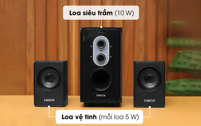 Công suất tổng lên đến 20 W - Loa vi tính 2.1 Enkor E50 Đen 