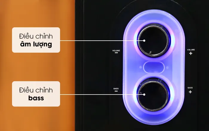 Tích hợp 2 nút tăng giảm âm lượng và điều chỉnh bass - Loa vi tính 2.1 Enkor E50 Đen