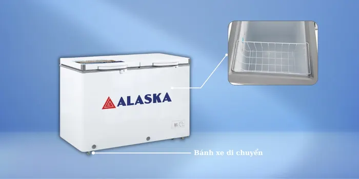 Tủ Đông Mát Alaska BCD-4565C trang bị bánh xe, giỏ đựng