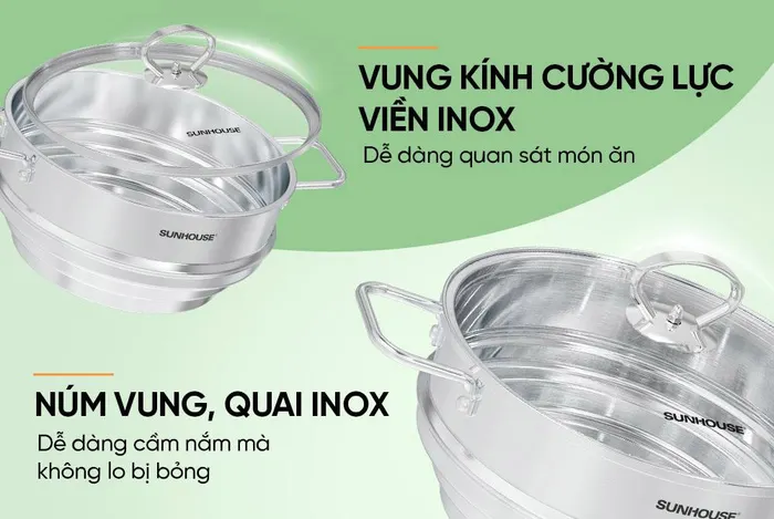 Vung kính cường lực viền Inox chịu nhiệt tốt