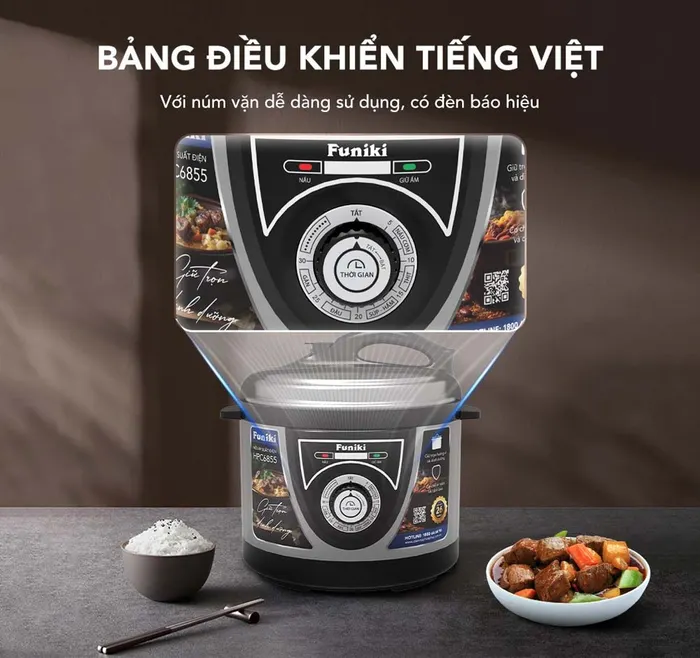 Dễ dàng sử dụng Nồi Áp Suất Điện Funiki HPC6855 5 Lít