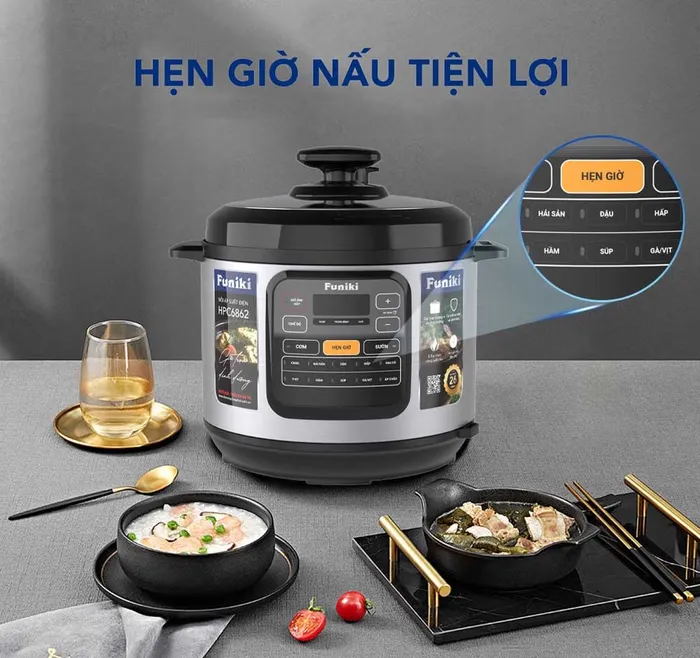 Hẹn giờ nấu tiện lợi với Nồi Áp Suất Điện Funiki HPC6862