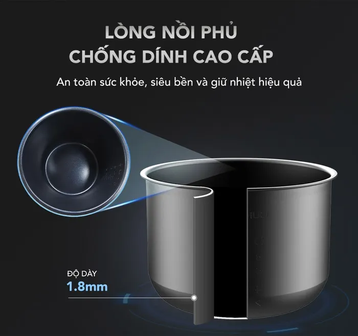 Lòng nồi phủ lớp chống dính của Nồi áp suất điện Funiki HPC6858 6 Lít