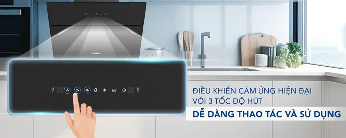 Máy Hút Mùi Áp Tường HKH9688 được trang bị bảng điều khiển cảm ứng 