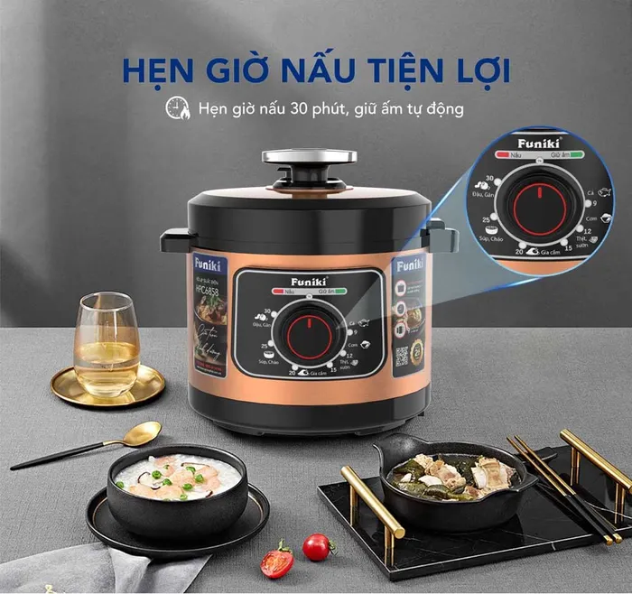 Hẹn giờ nấu trên Nồi áp suất điện Funiki HPC6858 6 Lít