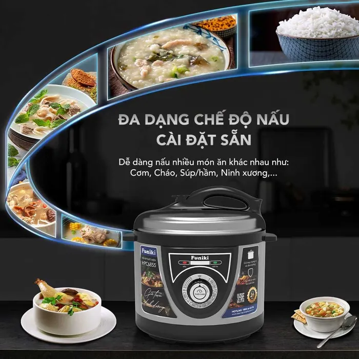 Chế độ nấu ăn đa dạng trên Nồi Áp Suất Điện Funiki HPC6855 5 Lít