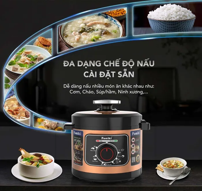 Nồi áp suất điện Funiki HPC6858 6 Lít nấu đa dạng các loại thức ăn