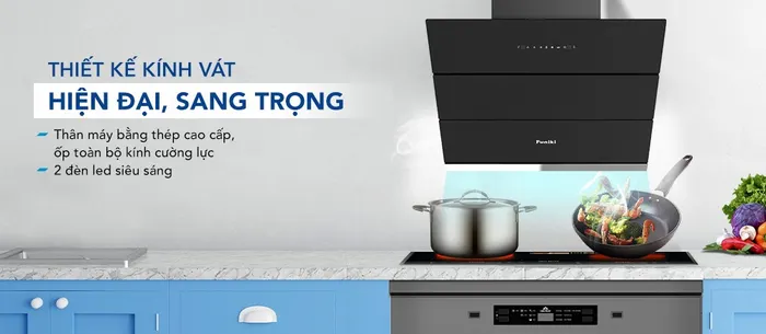 Máy Hút Mùi Áp Tường Kính Vát Funiki HKH9688 có thiết kế hiện đại