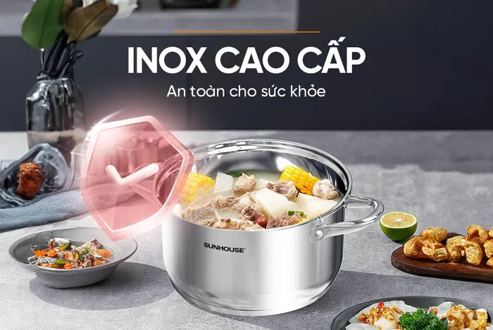 Nồi Inox 3 Đáy Sunhouse SHG301-18 tráng oxy hóa hiệu quả