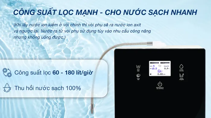 Máy lọc nước điện giải ion kiềm Robot IonPrince 37X - Công suất lọc