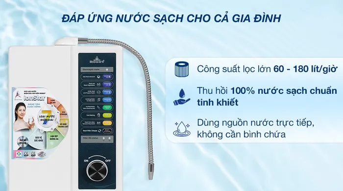 Công suất lọc - Máy lọc nước điện giải ion kiềm Robot IonStar 11X 2 lõi 11 tấm điện cực