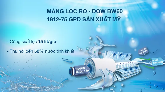 Công suất - Dung tích bình chứa  - Máy lọc nước RO lọc mặn Robot SPRING-X9GN 9 lõi 