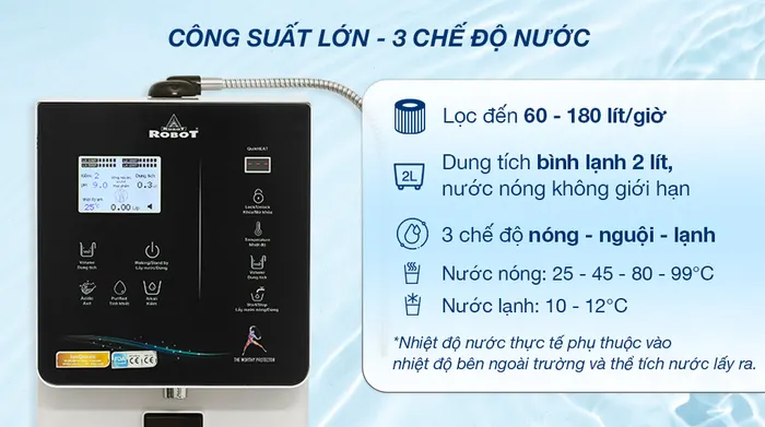 Máy lọc nước điện giải ion kiềm nóng nguội lạnh Robot IonQueen 711X - Công suất lớn