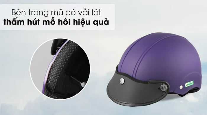 Mũ bảo hiểm 1/2 size M Chita CT31 tím - Phủ bên trong mũ là lớp vải thấm hút mồ hôi tốt